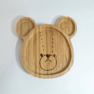 China Sustainable Cheap Bear Shape Wooden Baby Plates Bamboo Animal Dish For Kid for sale