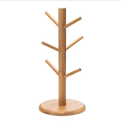 China Sustainable Brass Wooden Coffee Mug Tree Cup Holder Mind Reader Bamboo Wooden Coffee Cup Storage Organizer for sale