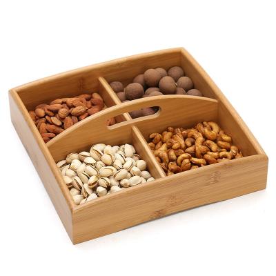 China Restaurant/Hotel Custom Cheap Rectangular Bamboo Wooden Dried Fruit Serving Tray With 4 Compartments for sale