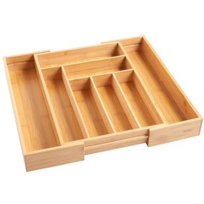 China Sustainable Expandable Bamboo Wood Compartment Kitchen Organizer Adjustable Cutlery Tray for sale