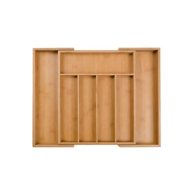 China Expandable Wooden Natural Bamboo Viable Adjustable Cutlery Tray With Removable Kitchen Drawer Dividers for sale