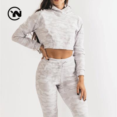 China Wholesale Buy Anti-wrinkle Crop Top Fleece Lined Online Sublimation Cropped Camouflage Streetwear Private Label Hoodie Woman for sale