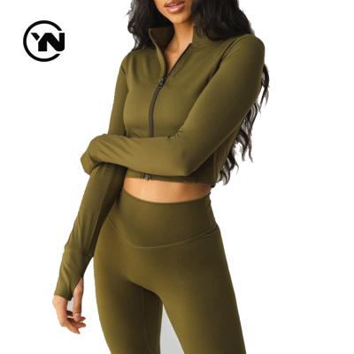 China Wholesale Breathable Woman Sports Crop Long Sleeve Full Front Zipper Jacket Yoga Jackets Women Shirts Logo Custom for sale