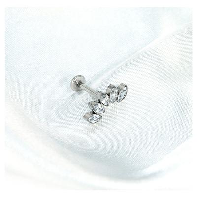 China Romantic Titanium ATSM F136 Labret Ear Tragus Earring Stud Internally Threaded Zircon Lip Rings Cartilage Helix Body Piercing Jewelry 16G for sale