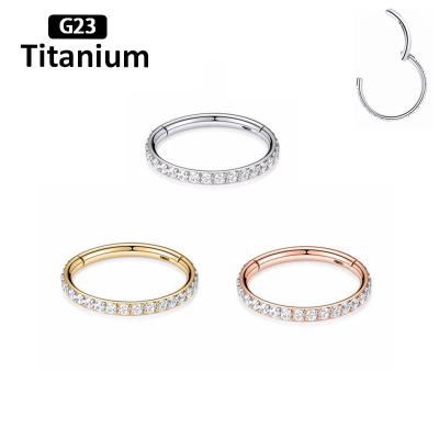 China FASHIONABLE Wholesale High Quality Zircon 5A Titanium G23 Septum Piercing Nose Earrings Helix Body Open Piercings Small Segment Size Rings Small for sale