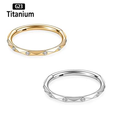 China FASHIONABLE ASTM F136 Titanium Surface Zircon Earring Clicker Nose Ring Septum Tragus Cartilage Helix Piercing Cutout Piercing Jewelry for sale