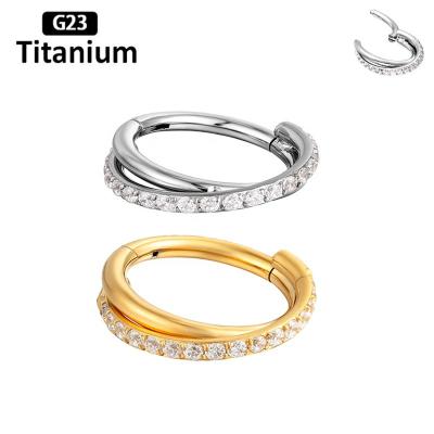 China 18k G23 Romantic Titanium Circle Zircon Clicker Septum Nose Rings Ear Tragus Stud Cartilage Helix Earrings Piercing Body Jewelry for sale