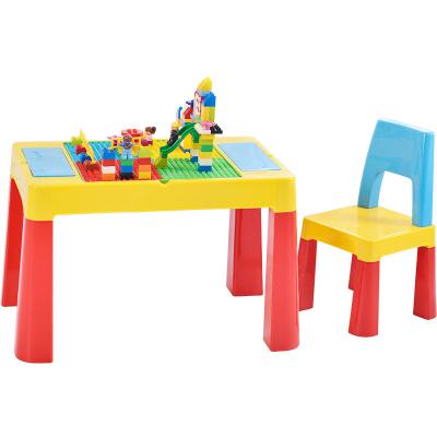 China Modern Child Study Kids Desk and Chair Set Playing Educational Toy Building Block Learning Table Child Toy Block Table and Chair for sale