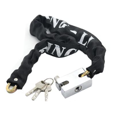 China Warehouse Low Price Anti Theft Chain Bicycle Chain Lock Black Steel Cloth Wrapped Lock 3 Paddle Keys Length 62cm-110cm-128cm for sale