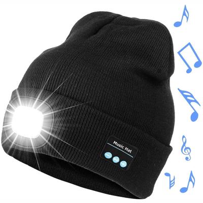 China COMMON Unisex 4 LED Music USB Rechargeable LED Beanie Hat Headlamp Headphone Torch Wireless Hat for sale