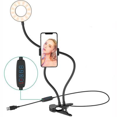 China ABS Selfie Ring Light Sixport Desk Lamp with Mobile Phone Holder Stand Clamp Live Stream Lamp for sale