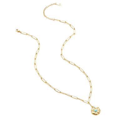 China European and American Fashion Coin Pendant Women's Exquisite Fashion Natural Turquoise Inlaid Gold Stainless Steel Necklace 