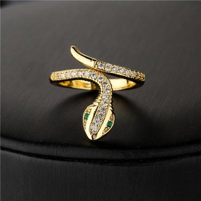 China FASHIONABLE Copper Plated Zircon 18K Gold Micro-inlaid Rings Snake Shaped Opening Rings Jewelry Women for sale