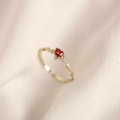 China S925 Sterling Silver Rings Jewelry Women Tail Ring Heart Ruby Opening Adjustable TRENDY Rings for sale