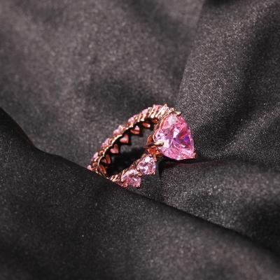 China Hiphop Zircon Ring Fashionable Temperament Heart Full Zircon Rings Jewelry Women for sale