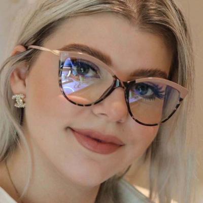 China PC TR90 Light Blue Cat Eye Retro Glasses Frame Block Customized Metal Glasses for sale