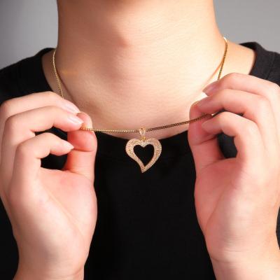 China Hiphop Zircon Cavity Heart Fashion Necklace Hip Hop Personality Box Chain Jewelry Pendant Necklaces for sale