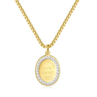 China Hiphop Letter Necklace Titanium Steel Oval Pendant Set With Diamonds Live Source Clavicle Chain Net Red for sale