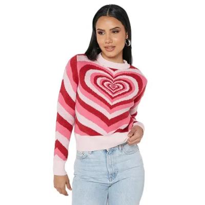 China Anti-Wrinkle Wholesale Y2K Vintage Sweater For Ladies Heart Pattern Stripes Knit Sweater Girls Soft Long Sleeve Knitted Women's Sweater for sale