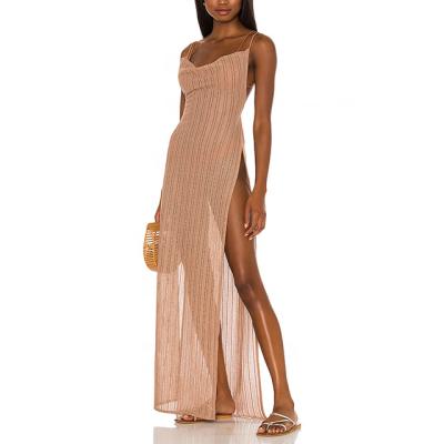 China Anti-Wrinkle Summer Hot Sales Sexy Women's Strapless Long Sweater Dress Beach Bodycon Knitted Long Party Long Split Lady's Strapless Knit Dress for sale