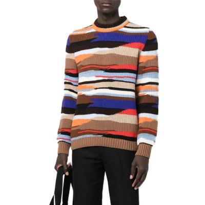 China Anti-Wrinkle Sweater Factory Custom Knitted Colorful Stripes New Fashion Mens Clothes Streetwear Vintage Patchwork Knit Pullover Mens Sweater for sale