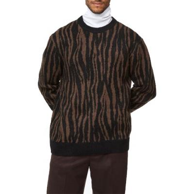 China custom made popular Anti-wrinkle design vintage wool zebra jacquard knit tops crew neck pullover sweater knitted winter mens sweaters for sale