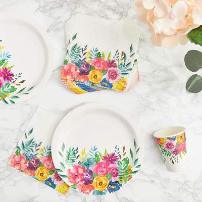 China Disposable Family Paper Party Tableware Flower Pattern for Birthday and Wedding Party Supplies for sale