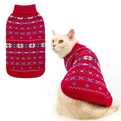 China Viable Wholesale Soft Acrylic Christmas Snowflake Knit Dog Cat Clothes Winter Pet Christmas Sweater for sale