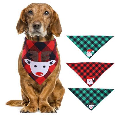 China 2021 Viable Soft Cotton Dog Pattern Christmas Warm Plaid Scarf Dog Bandanas for sale