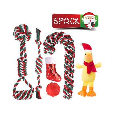 China Durable 5 Pack Sustainable Christmas Ball String Plush Dog Chew Toys Interactive Pet Toothbrush Dog Toy Set for sale