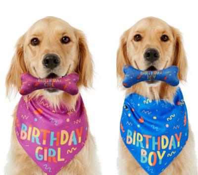 China Viable Pet Scarves Dog Birthday Bandana Scarves With Bone Toy For Birthday Party Dog for sale