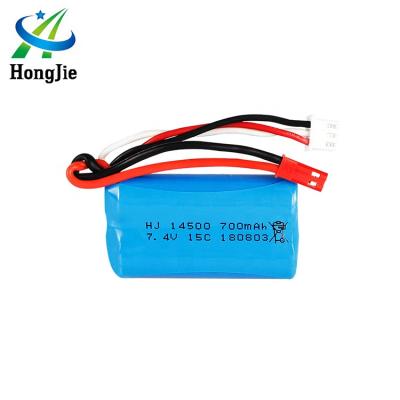 China Cylindrical Toys 7.4V 700mAh 15C 14500 Lithium Battery For FT007 Rc Boat Rc Car Rc Helicopter for sale