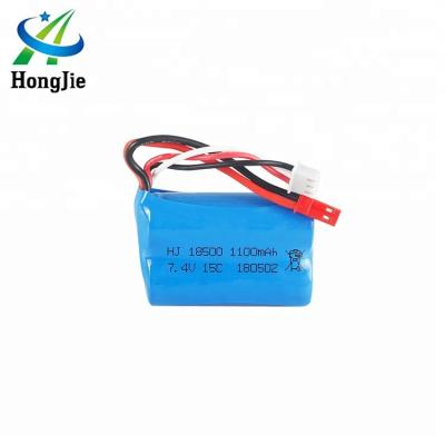 China Cylindrical toys 7.4V 1100mAh 15C 18500 lithium battery for FT007 RC boat RC car RC helicopter for sale