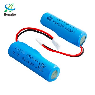 China High toys rechargeable cylindrical magnification 10C 14500 3.7V 650mAh lithium battery with shock absorber for boat toys for sale