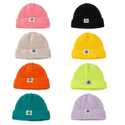 China JOINT Logo Custom Woven Baby Ribbed Beanie Winter Hats For Kids for sale