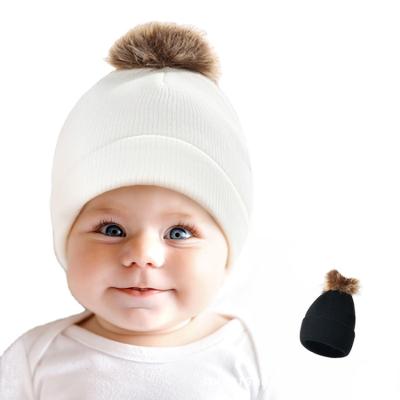 China COMMON Newborn Toddler Cotton Pom Beanie Infant Boys Girls Winter Soft Hat For Baby for sale