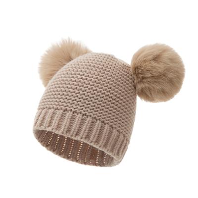 China Character Pink Hat Pom Pom Beanie Winter Hat Cute White Warm Knitted Custom Baby for sale