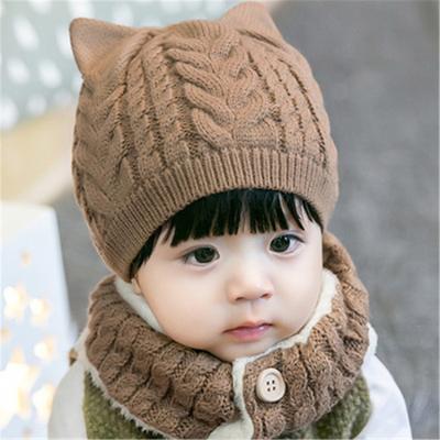 China COMMON 2pcs Baby Knit Warm Kids Fashion Winter Flip Flop Hat and Scarf Set for sale