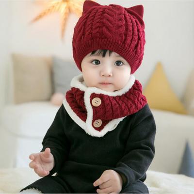 China COMMON Wholesale 2pcs Baby Knit Beanie Hat Fashion Children Winter Warm Flip Flop Hat And Scarf Set for sale