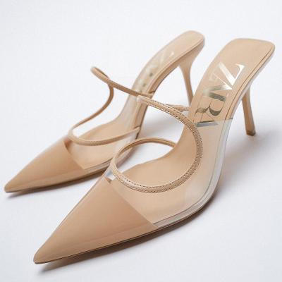 China New Arrival Fashion Pvc Nude Sexy Transparent Stiletto High Heels Elegant Pointed Sandals Outdoor Women Shoes Women Pumps for sale