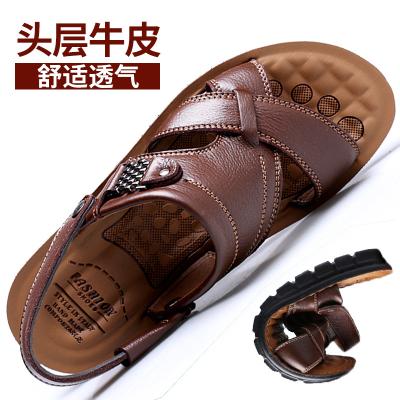 China Latest Design Good Quality Mens Leather Sandals And Slippers Summer Beach Sandals Shoes Stock Men for sale