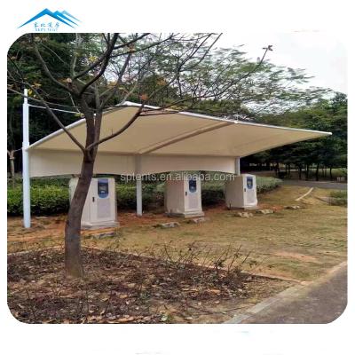 China Modern Design Prefabricated Bus Stop Shelters Car Parking Shed PVDF Tensile Structure Triangle Shade Sail Carport Tents for sale