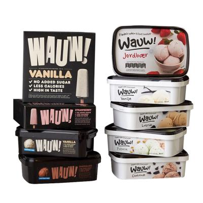 China Single Wall In Mold Scoring Personalized High End Printing 500g Rectangle Recyclable Ice Cream Tub With Lid for sale