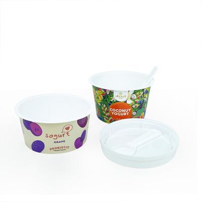 China 2022 single wall pp yogurt cup 250g cup lid spoon printed logo small moq yogurt cup with lid spoon for sale