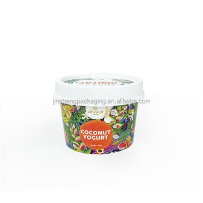 China Wholesale Printed Custom Logo 8oz Plastic Yogurt Container Single Wall Ice Cream Containers 8oz With Lid And Spoon for sale