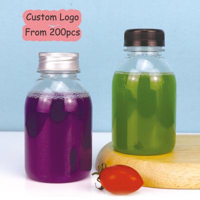 China Wholesale Custom Food Logo Ready To Ship 250ml 350ml Plastic Juice Drink Bottle With Twist Cap for sale