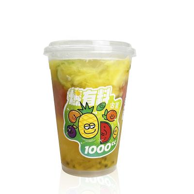 China Eco-friendly Ready To Ship Custom Logo Small Moq Plastic Fruit Juice Cup Bubble Cup 1kg Large Size Plastic Custom Juice Cup With Lids Hole for sale