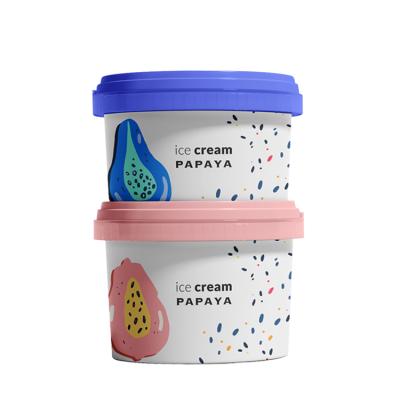 China Recycled Materials Frozen Safe Ice Cream Cup Customized Colorful Logo Printing Recyclable Ice Cream Tub With Lids for sale