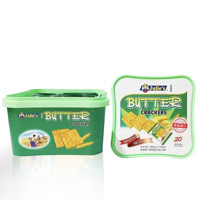 China Wholesale Recycled Materials OEM ODM IML Printing PP Hot Sale Shape Square Cookies Container With Custom Logo for sale