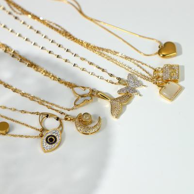 China 2023 FASHIONABLE Luxury Zircon Necklace Gold Jewelry Heart Eyes Bag Gemstone Chocker Chain Stainless Steel Jewelry for sale